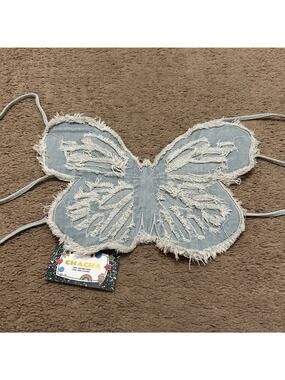 Cha Cha Denim Butterfly Tie Back Top Light Was One Size NWT Festival Mariah